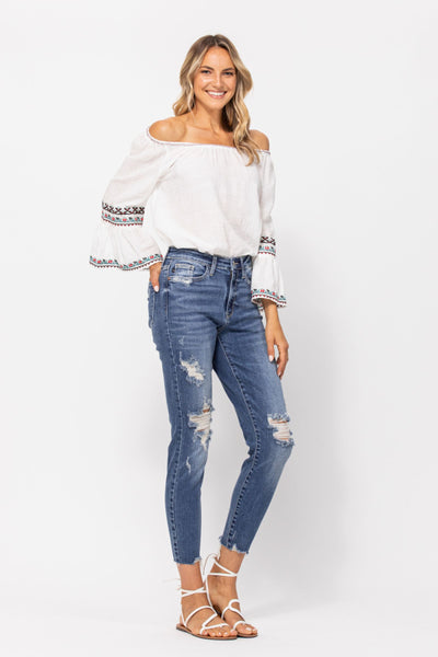Judy Blue High Waist Destroyed Relaxed Fit Denim 82306-Jeans-Sunshine and Wine Boutique