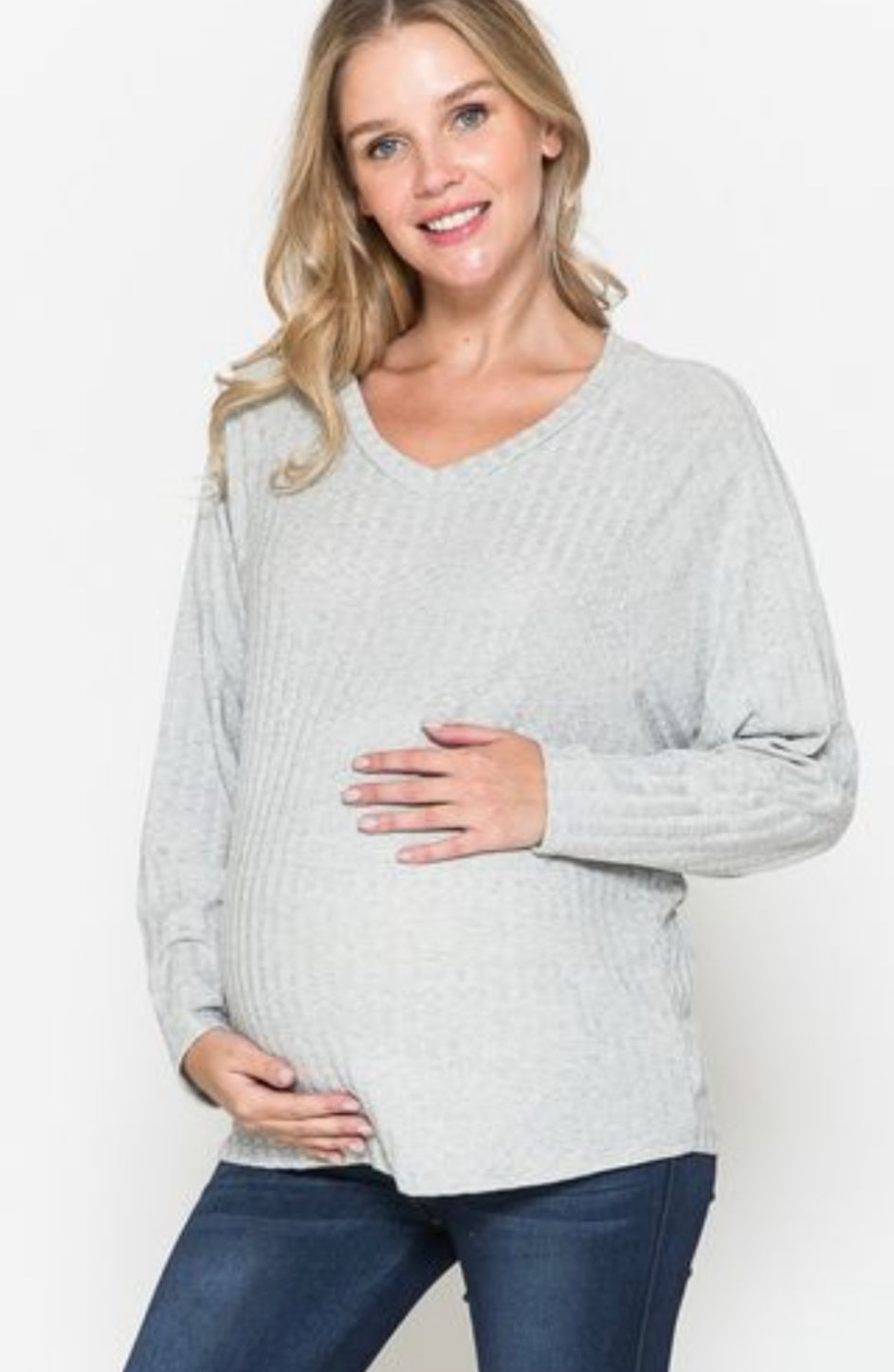 RK Apparel Heather Grey Hacci Long Sleeve Top, Maternity-Clothing-Sunshine and Wine Boutique