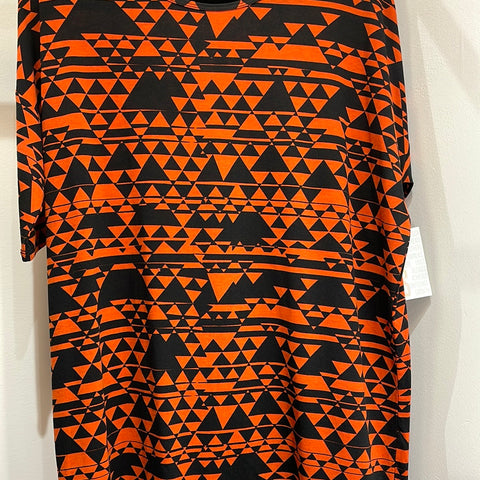 LuLaRoe Irma Short Sleeve High Low Top Size Small Orange & Black Triangles-Shirts & Tops-Sunshine and Wine Boutique