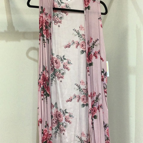 LuLaRoe Joy Long Sleeveless Vest Size Small Pink Floral-Shirts & Tops-Sunshine and Wine Boutique