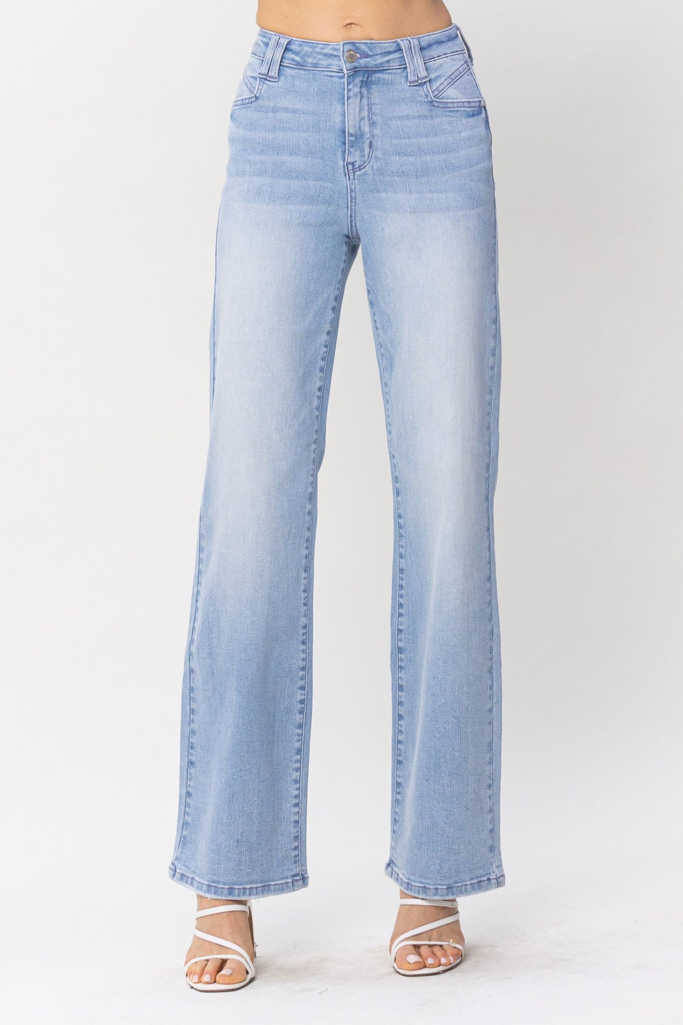 Judy Blue Women's High-Rise Front Seam & Dart Detail Wide-Leg Jeans 88664  (Dark Blue, 7) at  Women's Jeans store