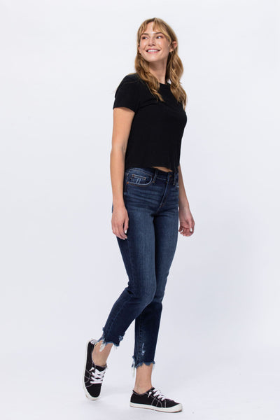 Judy Blue Mid Rise Destroyed Slim Fit Denim 82322-Jeans-Sunshine and Wine Boutique