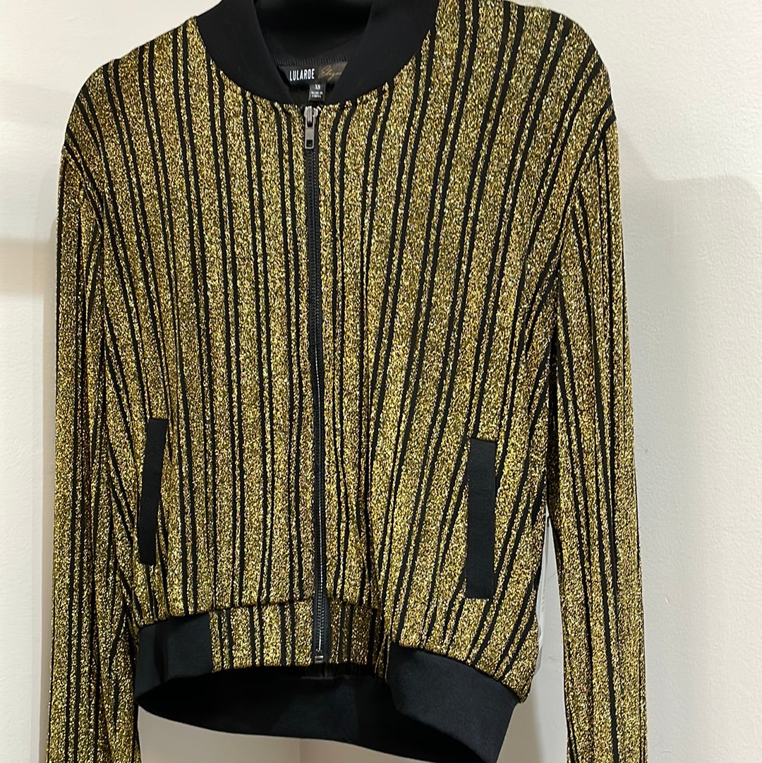 LuLaRoe Stevie "Elegant Collection" Zip Up Jacket Size XS Black & Gold-Shirts & Tops-Sunshine and Wine Boutique