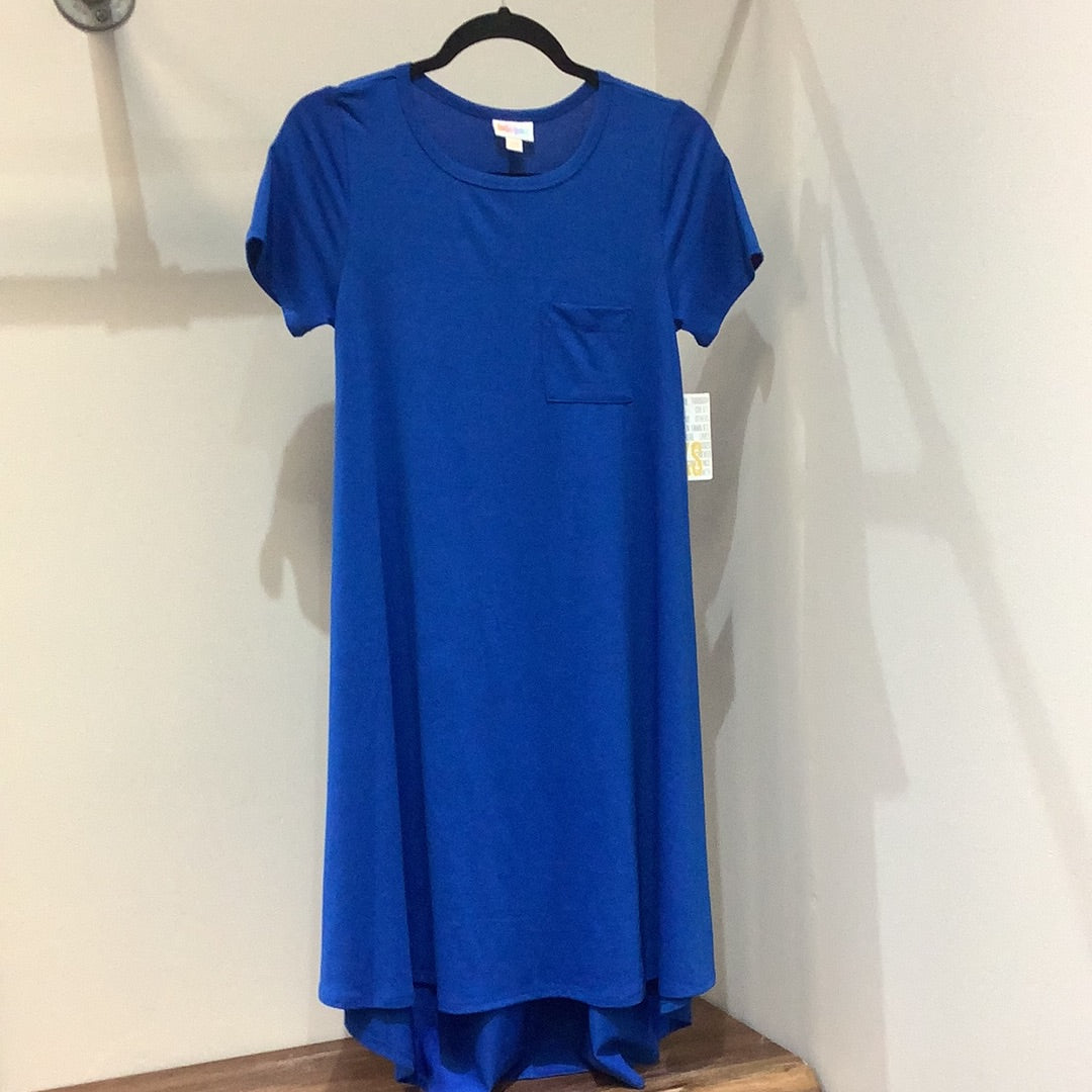 LuLaRoe Carly Short Sleeve High Low Dress Size XXS, Royal Blue-Shirts & Tops-Sunshine and Wine Boutique
