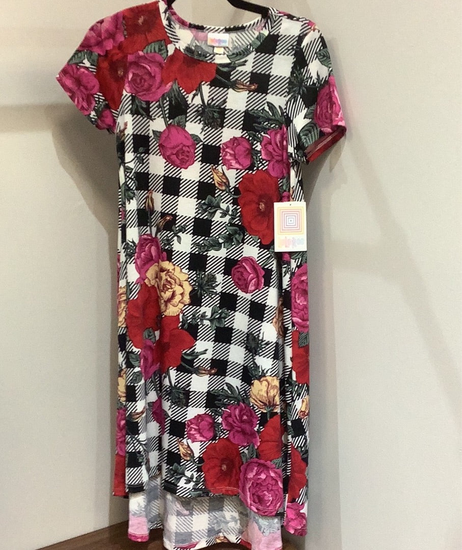 LuLaRoe Carly Short Sleeve High Low Dress Size XXS, Stripes & Floral-Shirts & Tops-Sunshine and Wine Boutique