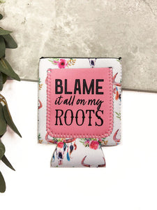 Peachy Keen Blame it all on my roots bull skull Regular Can Cooler-Can & Bottle Sleeves-Sunshine and Wine Boutique