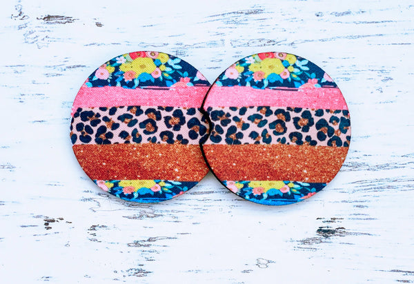The Swanky Blossom Car Coasters, Floral & Leopard-Coasters-Sunshine and Wine Boutique