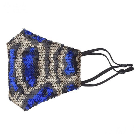 Sunshine & Wine Boutique Adult Full Sequins Blue Leopard Print Fashion Face Mask Featuring Adjustable Ear Loops & Filter Insert-Face Mask-Sunshine and Wine Boutique