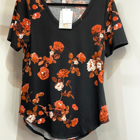 LuLaRoe Iris Short Sleeve V-Neck High Low Top Size XSFloral-Shirts & Tops-Sunshine and Wine Boutique