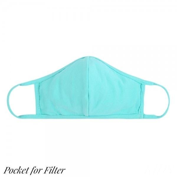 Sunshine & Wine Boutique Youth Solid Aqua Cloth Face Mask with seam & filter pocket-Face Mask-Sunshine and Wine Boutique