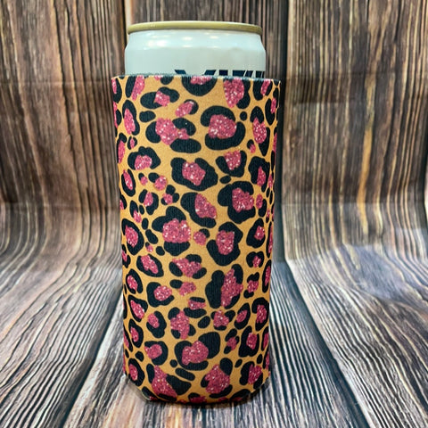 The Swanky Blossom Slim Can Cooler, Pink Leopard-Can & Bottle Sleeves-Sunshine and Wine Boutique