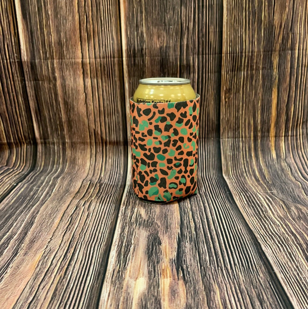 The Swanky Blossom Regular Can Cooler, Peach Leopard-Can & Bottle Sleeves-Sunshine and Wine Boutique