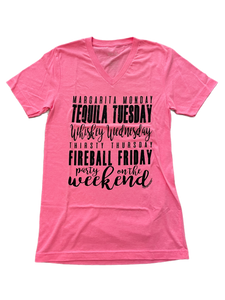 Texas True Threads Weekday Drinks V-Neck Tee, Pink-Clothing-Sunshine and Wine Boutique