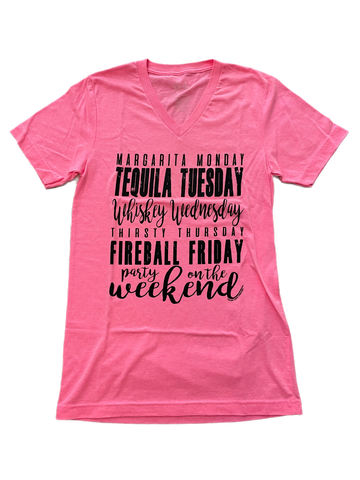Texas True Threads Weekday Drinks V-Neck Tee, Pink-Clothing-Sunshine and Wine Boutique
