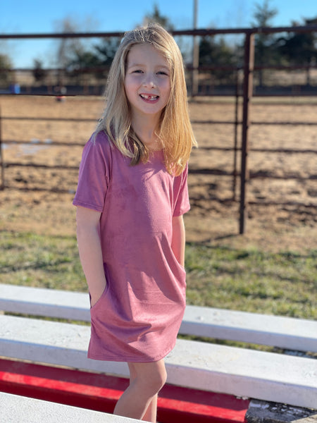 Lucky & Blessed Girl's Pink Suede Mini Dress-Clothing-Sunshine and Wine Boutique