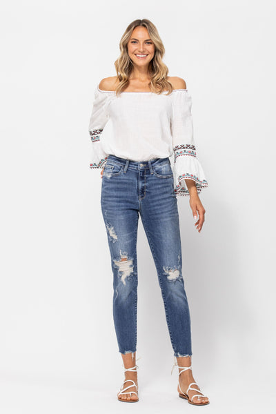 Judy Blue High Waist Destroyed Relaxed Fit Denim 82306-Jeans-Sunshine and Wine Boutique