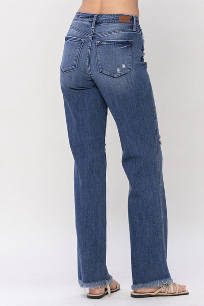 Judy Blue High Waist W/ Knee Destroy Straight Denim 82498-Jeans-Sunshine and Wine Boutique