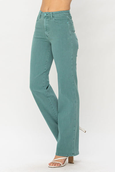 Judy Blue High Waist Sea Green Garment Dyed 90s Straight Denim 88621-Jeans-Sunshine and Wine Boutique
