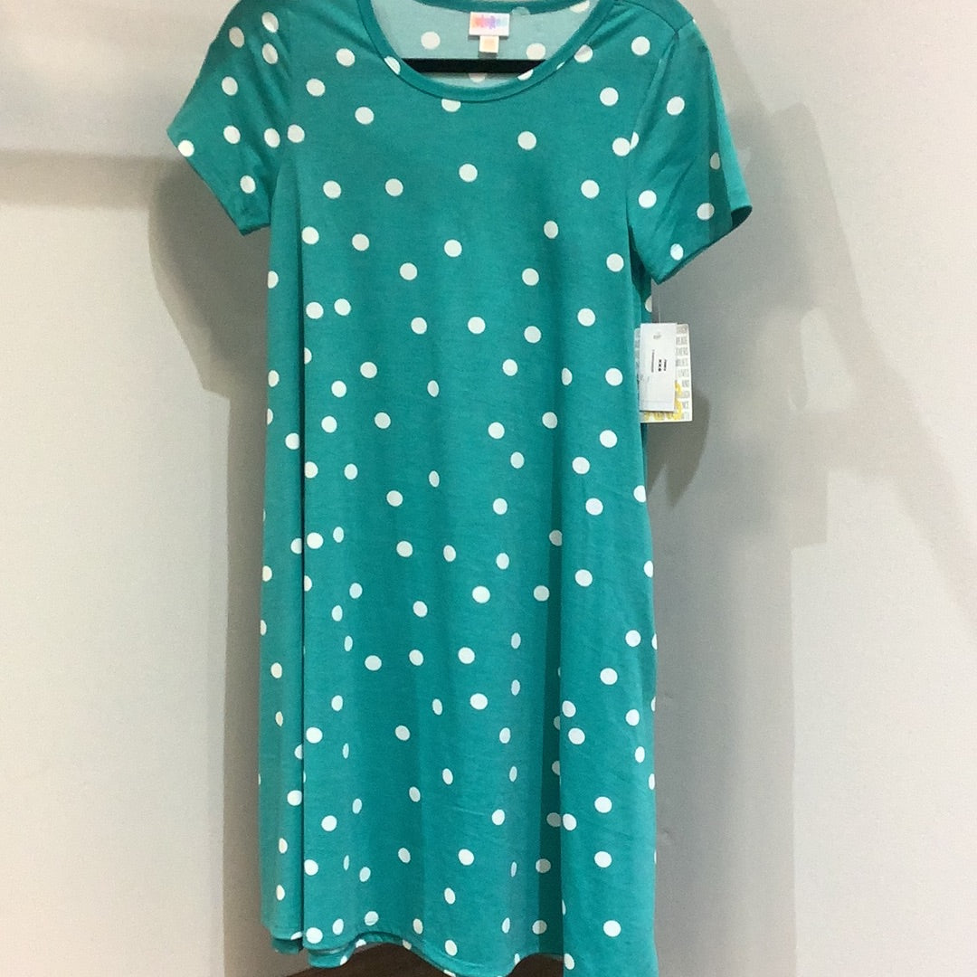 LuLaRoe Jessie Short Sleeve Dress with Pockets Size XXS, White Dots-Shirts & Tops-Sunshine and Wine Boutique