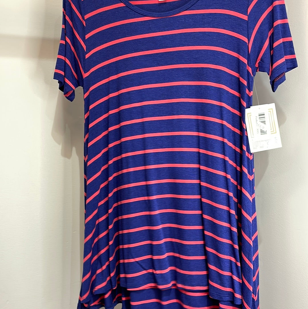 LuLaRoe Perfect T Short Sleeve Top Size XXS, Red & Blue Striped-Shirts & Tops-Sunshine and Wine Boutique