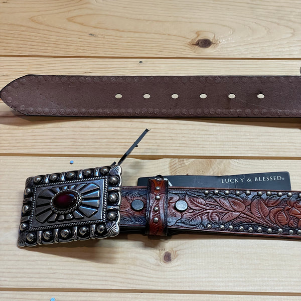 Lucky & Blessed Brown Handmade Leaf Design Genuine Leather Belt-Belts-Sunshine and Wine Boutique