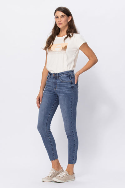Judy Blue High Waist Embroidered Relaxed Fit Skinny Denim 88259-Jeans-Sunshine and Wine Boutique