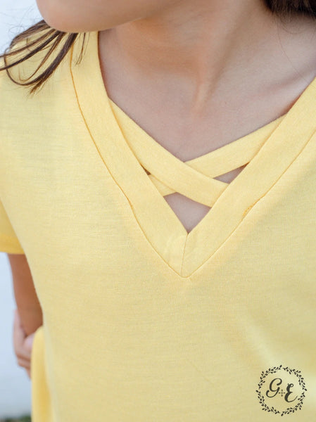 Southern Grace Girl's Tangled V-Neck Basics, Yellow-Baby & Toddlers Tops-Sunshine and Wine Boutique