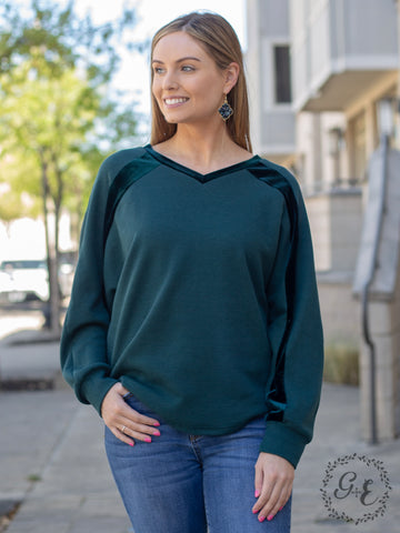 Southern Grace Made For You V Neck with Batwing Sleeve Top, Teal-Shirts & Tops-Sunshine and Wine Boutique