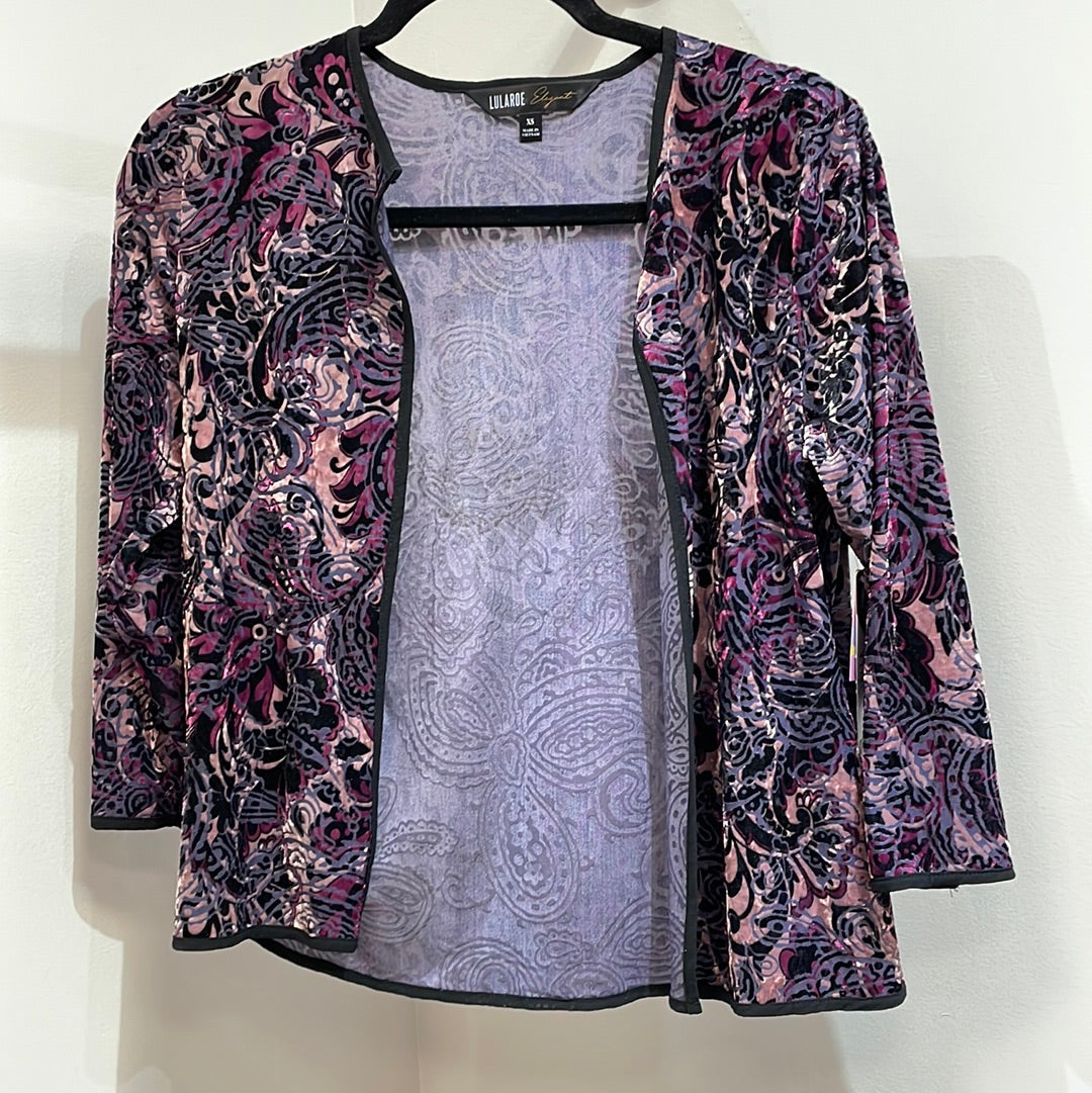 LuLaRoe Stella "Elegant Collection" Long Sleeve Jacket Size XS Purple & Black-Shirts & Tops-Sunshine and Wine Boutique