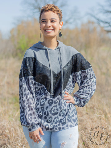 Southern Grace Smokey Leopard Pullover Hoodie with Balloon Sleeve-Coats & Jackets-Sunshine and Wine Boutique