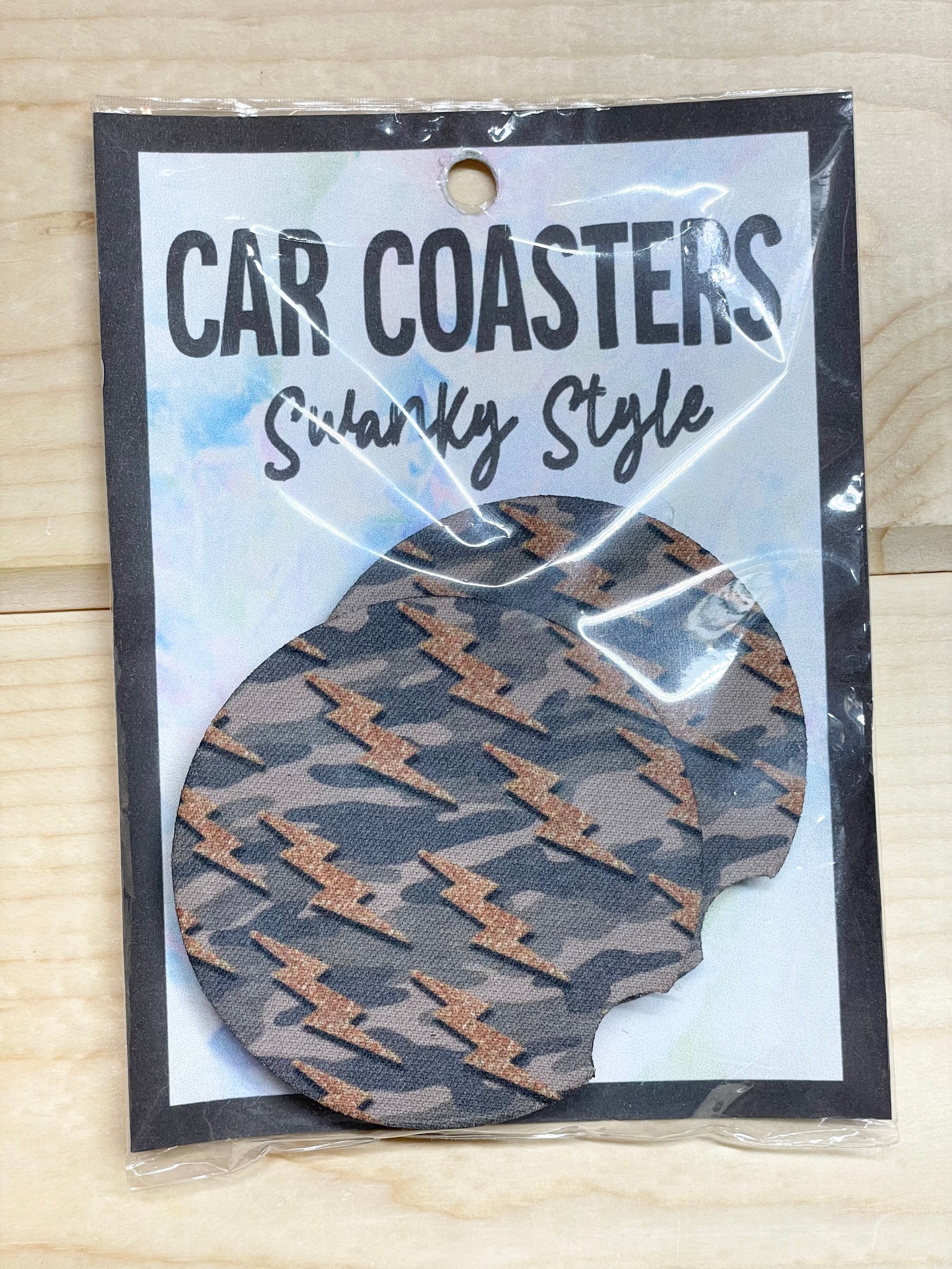 The Swanky Blossom Car Coasters, Gold And Camo Lightening Bolts-Coasters-Sunshine and Wine Boutique