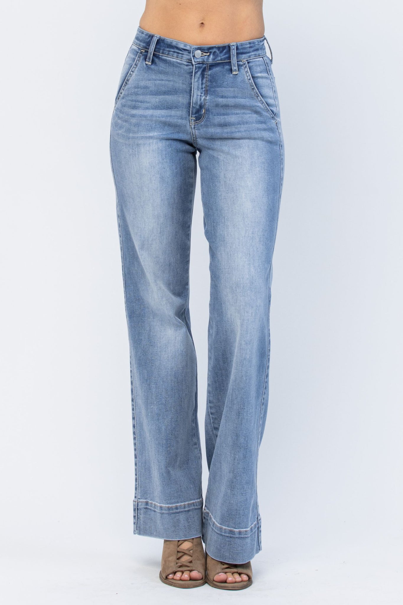Judy Blue Mid Rise Wide Hem Wide Leg Fit Denim 82401-Jeans-Sunshine and Wine Boutique