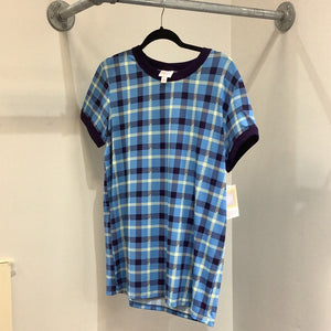 LuLaRoe Liv Short Sleeve Top Size Medium Blue Plaid-Shirts & Tops-Sunshine and Wine Boutique
