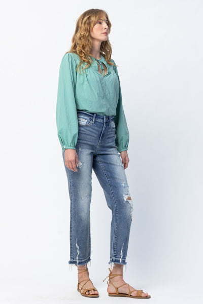 Judy Blue High Waist Release Hem Ankle Straight Denim 82436-Jeans-Sunshine and Wine Boutique