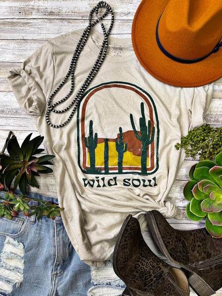 Texas True Threads "Wild Soul" Tee, Heather Dust-Clothing-Sunshine and Wine Boutique