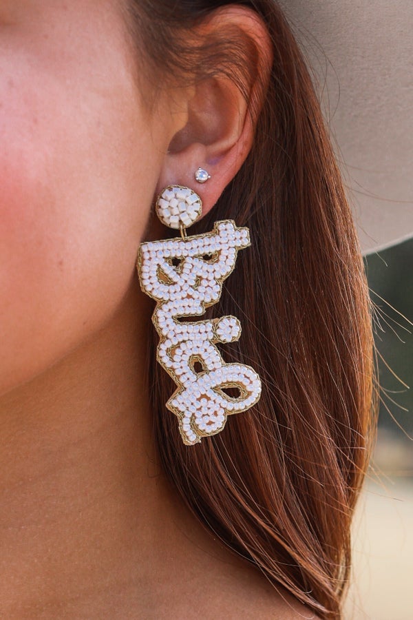 Ashlyn Rose Here comes the bride! White and Gold Beaded Earrings-Earrings-Sunshine and Wine Boutique