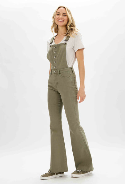 Judy Blue High Waist "Control Top" w/ Release Hem Retro Flare Overall Denim 88629-Pants-Sunshine and Wine Boutique