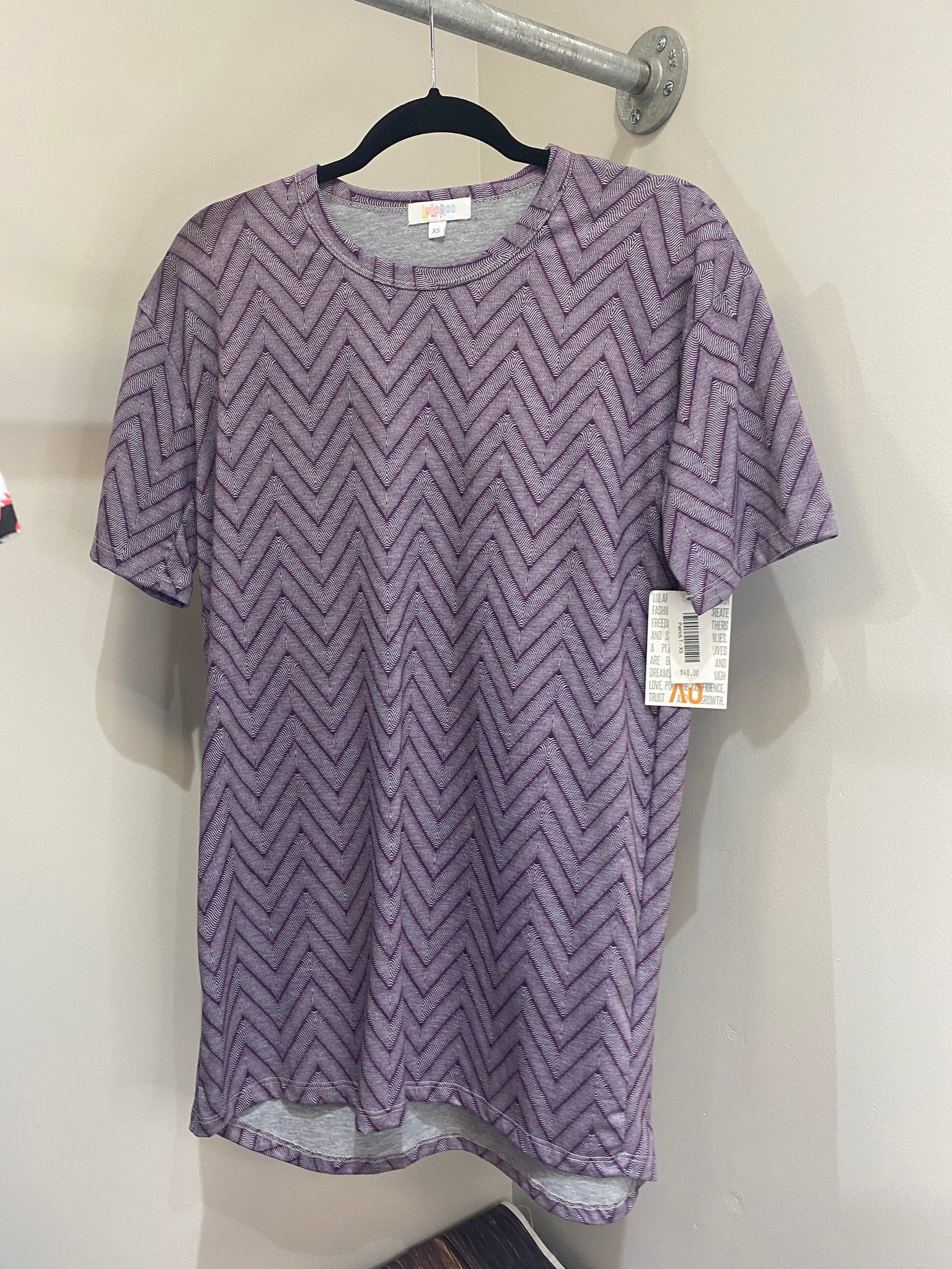 LuLaRoe Patrick Short Sleeve Men's Top Size XS Purple Chevron-Shirts & Tops-Sunshine and Wine Boutique