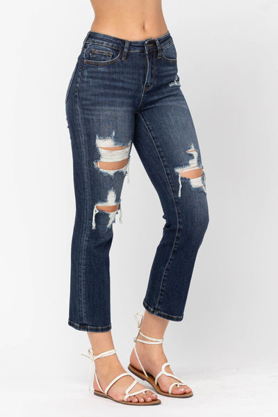 Judy Blue Mid Rise Crop Leg Straight Denim 88517-Jeans-Sunshine and Wine Boutique