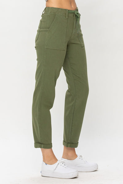 Judy Blue High Waist Elastic WB Zipper Fly w Double Cuff Jogger Olive Green Denim 88532-Jeans-Sunshine and Wine Boutique