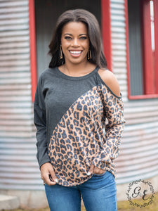 Southern Grace Taking Control Cold Shoulder Long Sleeve, Brown-Shirts & Tops-Sunshine and Wine Boutique
