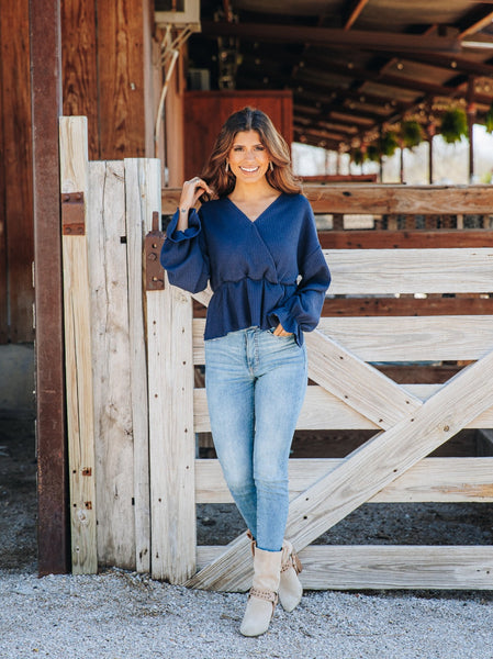 Southern Grace Beyond the Blue Horizon Long Sleeve Top, Navy-Shirts & Tops-Sunshine and Wine Boutique