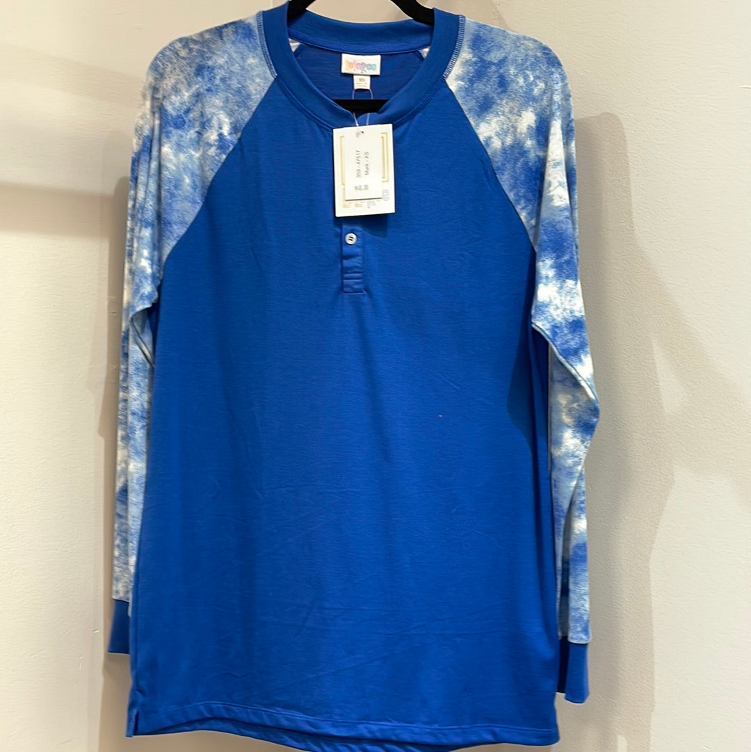 LuLaRoe Mark Long Sleeve Henley Top Size XS Blue-Shirts & Tops-Sunshine and Wine Boutique
