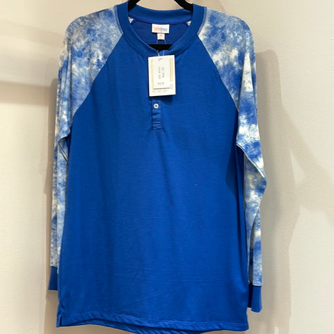 LuLaRoe Mark Long Sleeve Henley Top Size XS Blue-Shirts & Tops-Sunshine and Wine Boutique