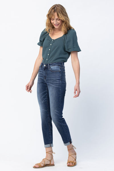 Judy Blue Basic Mid-Rise Cuffed Slim Denim 82428-Jeans-Sunshine and Wine Boutique