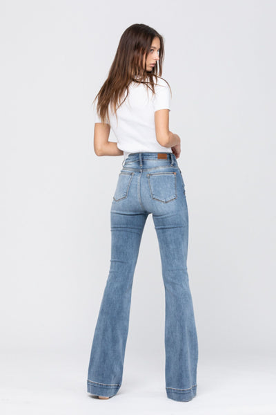 Judy Blue Mid Rise Trouser Flare Denim 82163-Pants-Sunshine and Wine Boutique