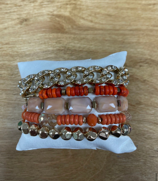 Ashlyn Rose Chained to Memories Orange and Gold Five Strand Bracelet-Bracelet-Sunshine and Wine Boutique