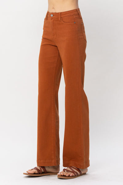 Judy Blue High Waist Auburn Orange Garment Dyed Wide Leg Denim 88498-Jeans-Sunshine and Wine Boutique