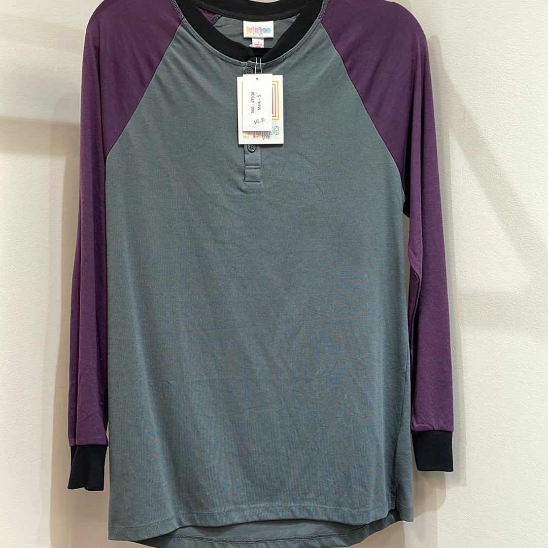 LuLaRoe Mark Long Sleeve Henley Top Size Small Purple Sleeves-Shirts & Tops-Sunshine and Wine Boutique