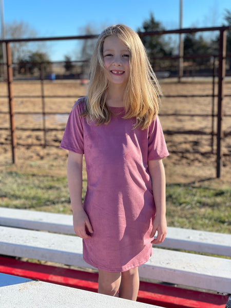 Lucky & Blessed Girl's Pink Suede Mini Dress-Clothing-Sunshine and Wine Boutique